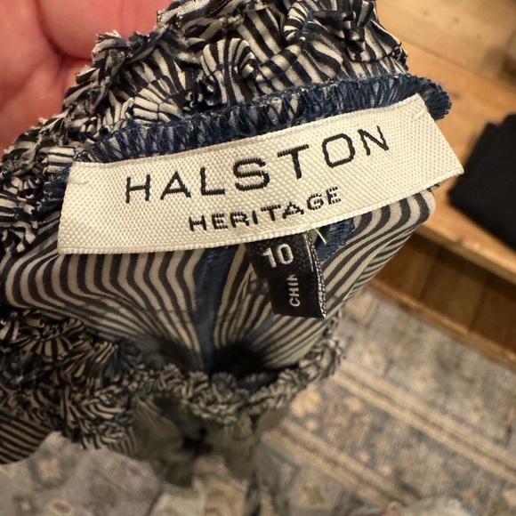 HALSTON HERITAGE Sleeveless Printed Mock-Neck Dress Stone/Steel Blue Sz 10 - Picture 10 of 11